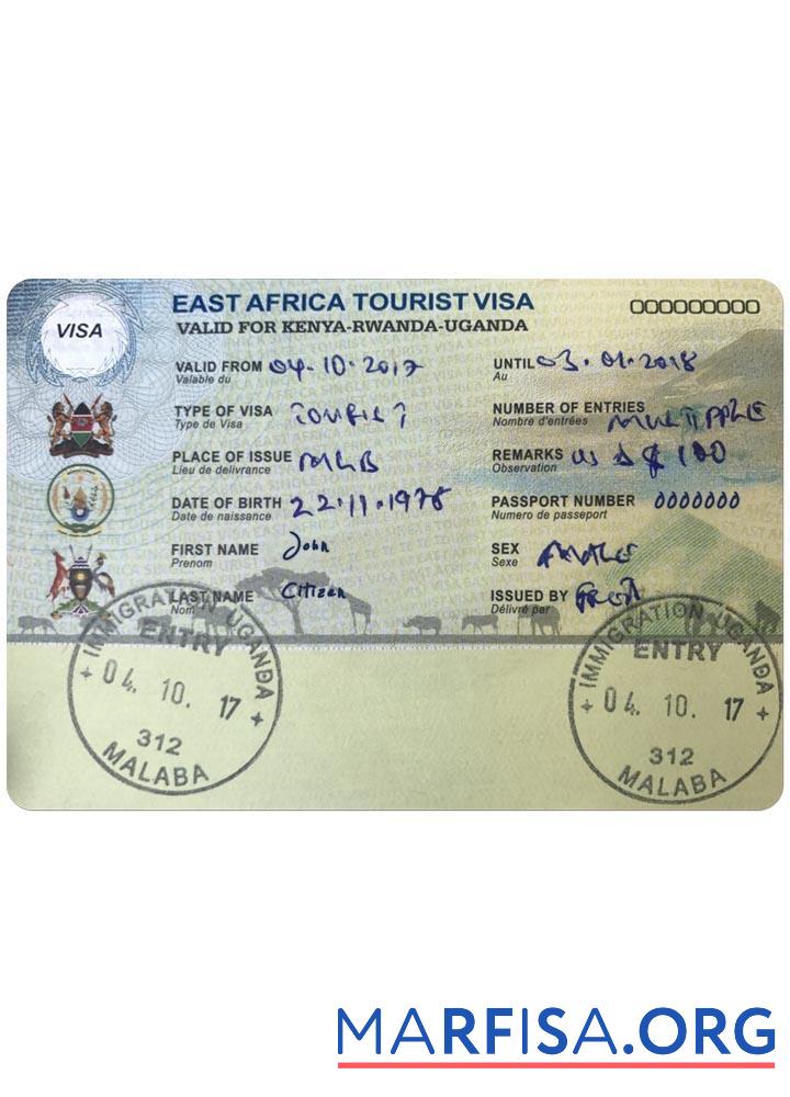 Printable Kenya,Rwanda,Uganda visa sample